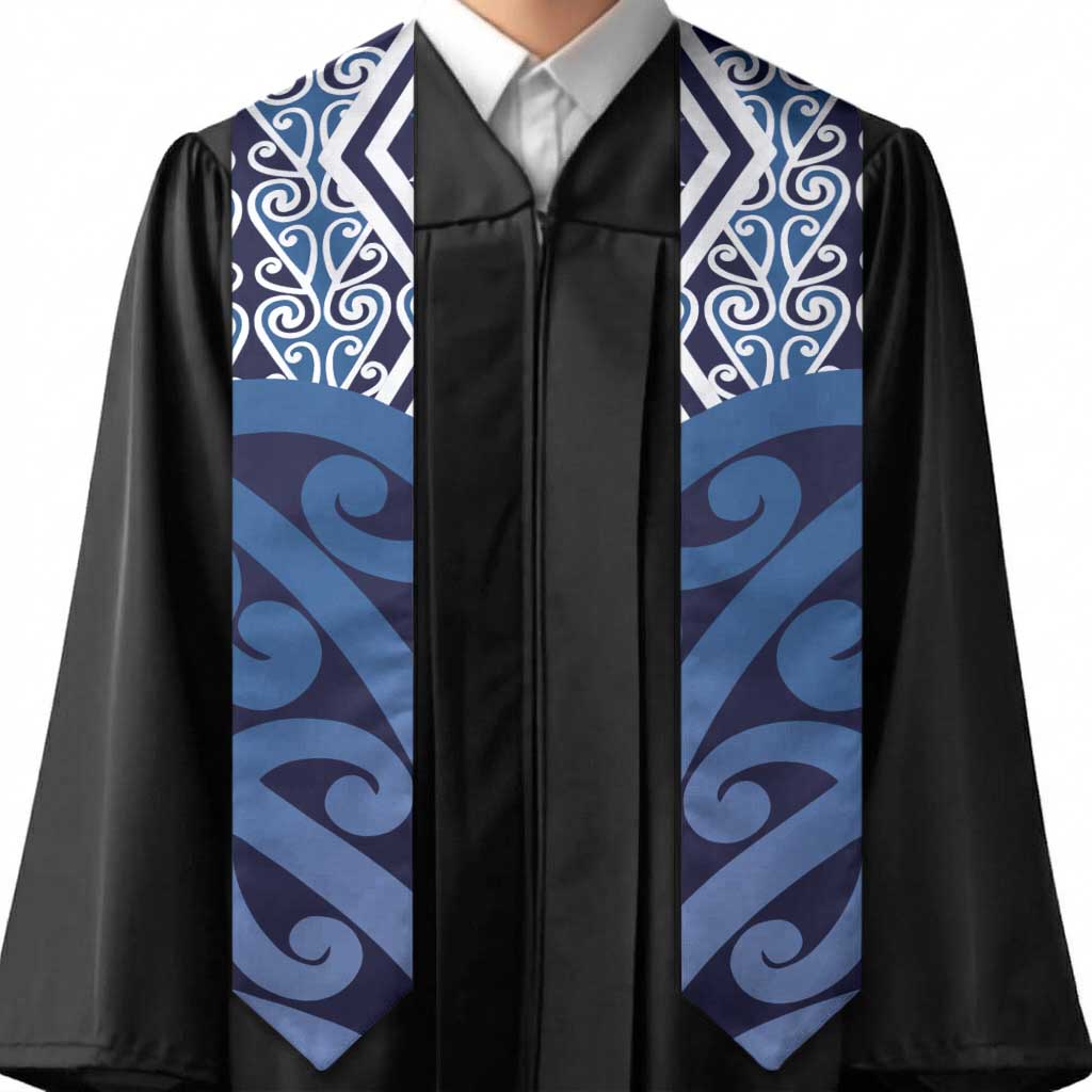 New Zealand Graduation Stole Aotearoa Kowhaiwhai Mix Taniko Art - Blue LT14 - Polynesian Pride
