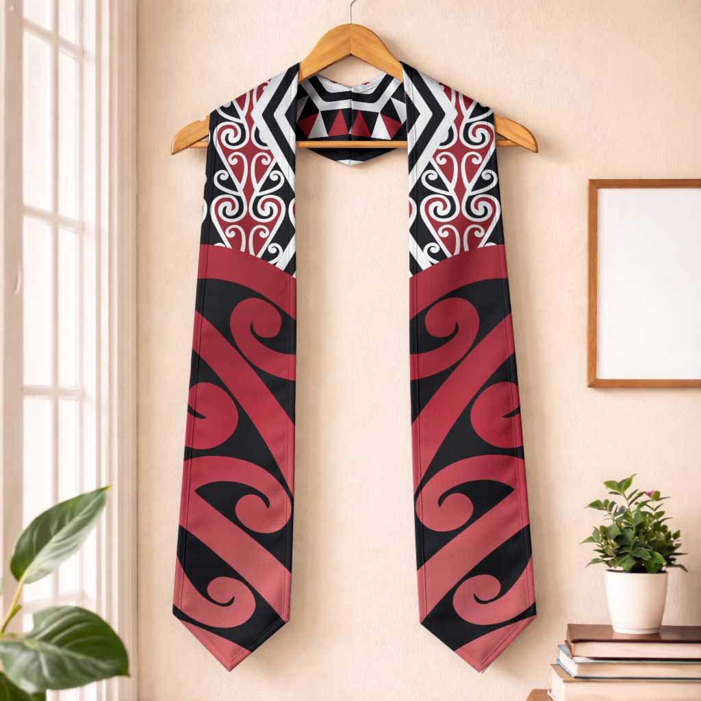 New Zealand Graduation Stole Aotearoa Kowhaiwhai Mix Taniko Art - Red LT14 One Size Red - Polynesian Pride