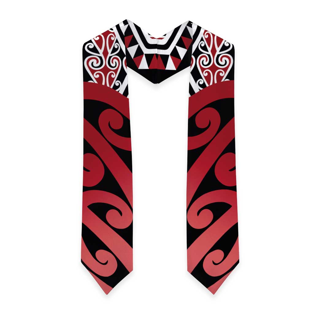 New Zealand Graduation Stole Aotearoa Kowhaiwhai Mix Taniko Art - Red LT14 - Polynesian Pride