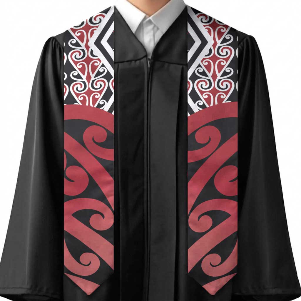 New Zealand Graduation Stole Aotearoa Kowhaiwhai Mix Taniko Art - Red LT14 - Polynesian Pride