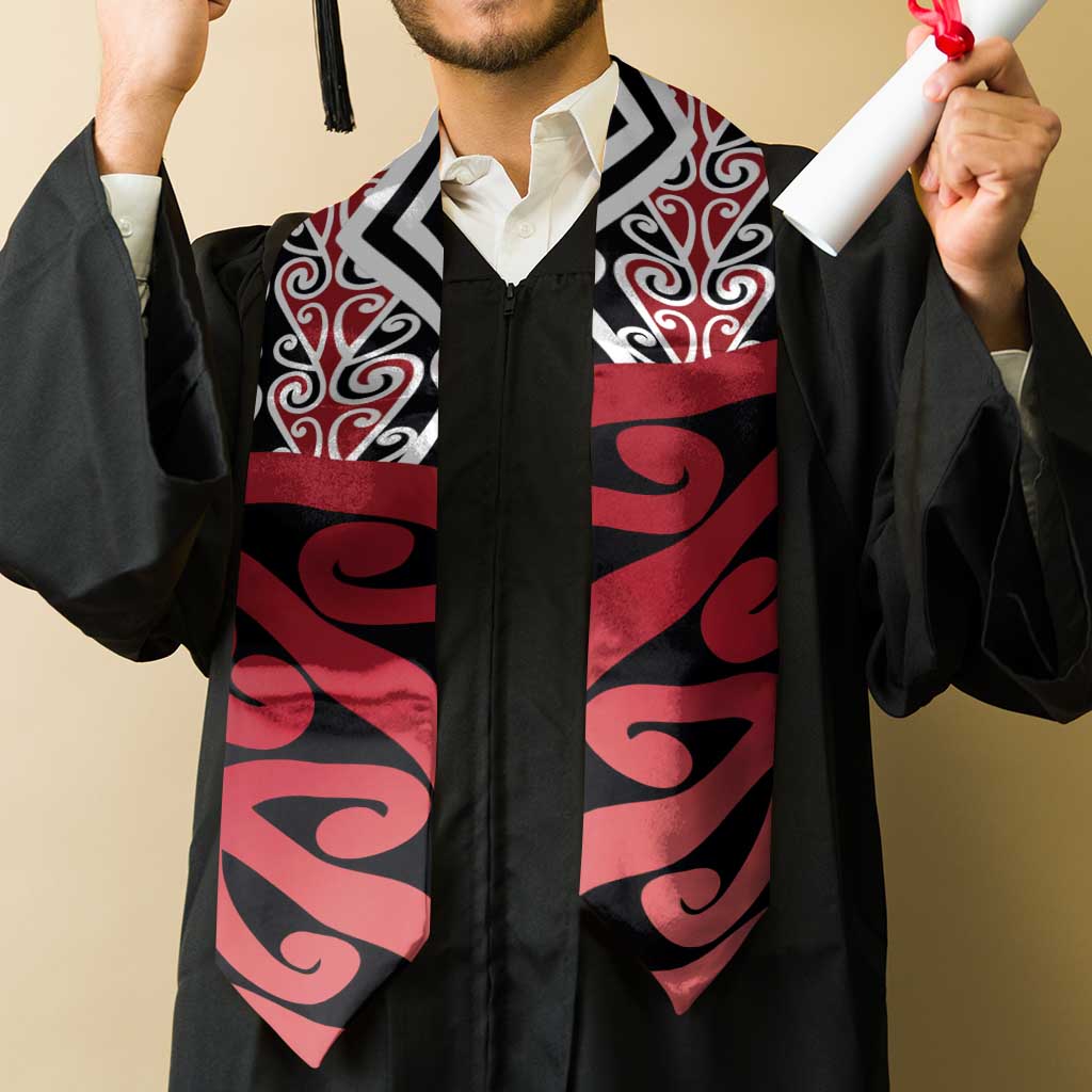 New Zealand Graduation Stole Aotearoa Kowhaiwhai Mix Taniko Art - Red LT14 - Polynesian Pride