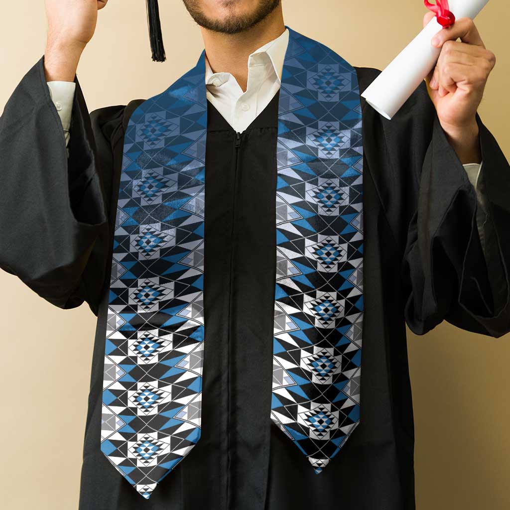 New Zealand Graduation Stole Poutama Mix Blue Taniko Inspired Art LT05 - Polynesian Pride