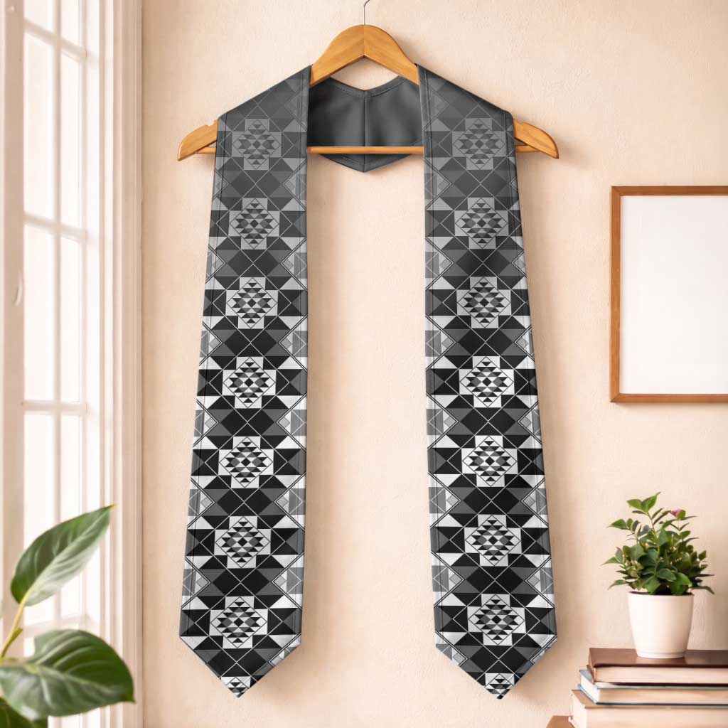 New Zealand Graduation Stole Poutama Mix Gray Taniko Inspired Art LT05 One Size Gray - Polynesian Pride