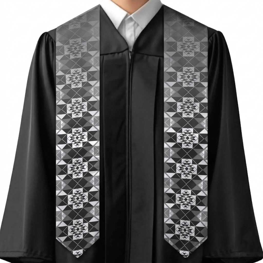 New Zealand Graduation Stole Poutama Mix Gray Taniko Inspired Art LT05 - Polynesian Pride
