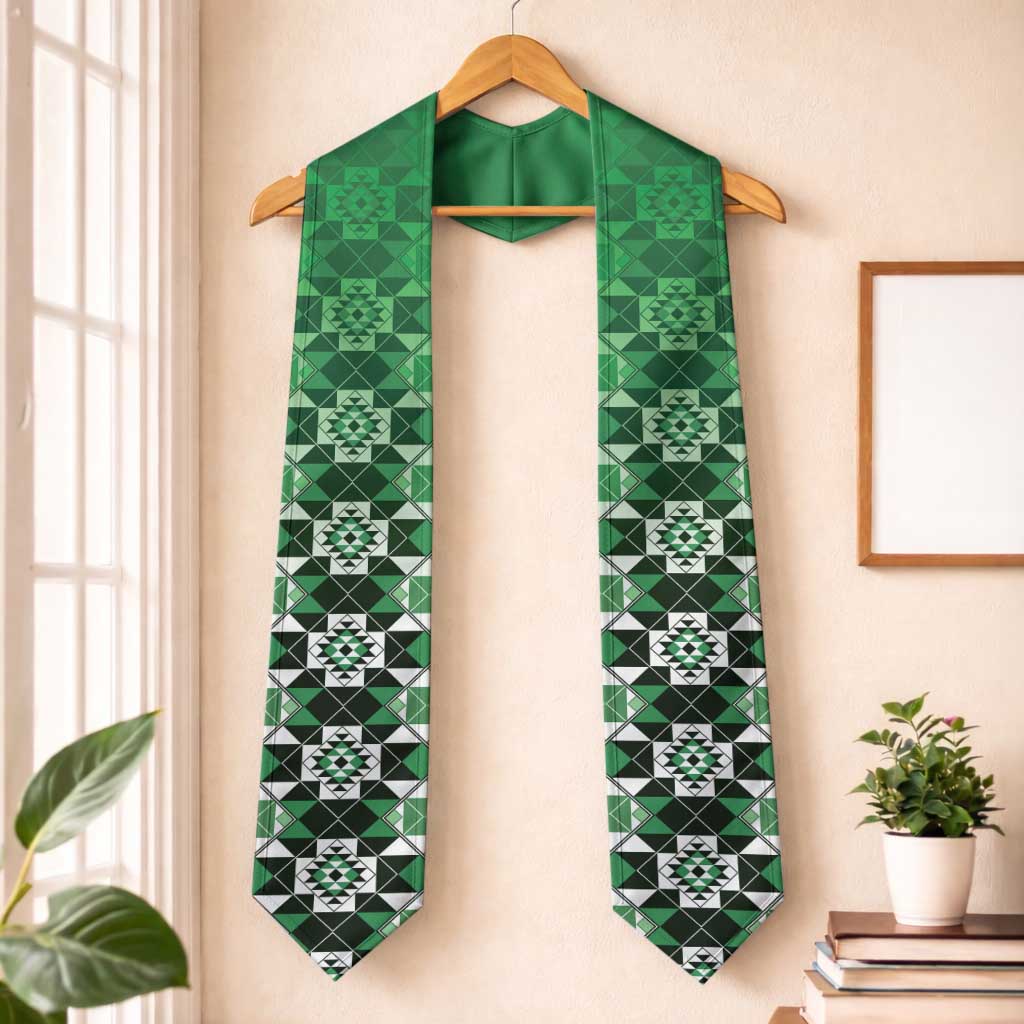 New Zealand Graduation Stole Poutama Mix Green Taniko Inspired Art LT05 One Size Green - Polynesian Pride