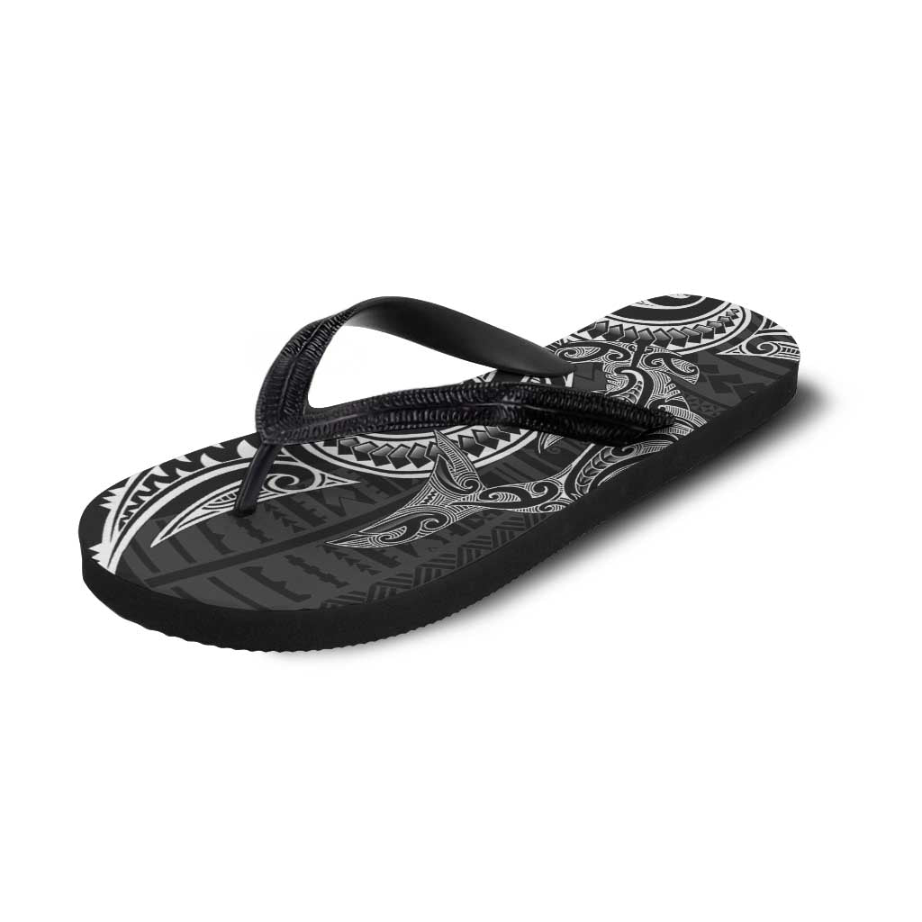 New Zealand Hammerhead Shark Flip Flops Maori Haehae Mangopare Black - Polynesian Pride