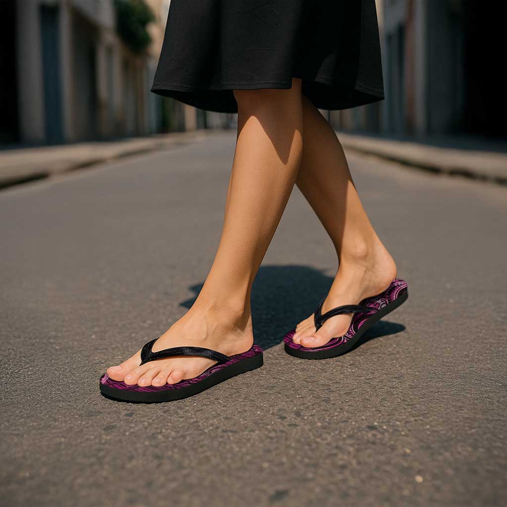 New Zealand Hammerhead Shark Flip Flops Maori Haehae Mangopare Pink - Polynesian Pride
