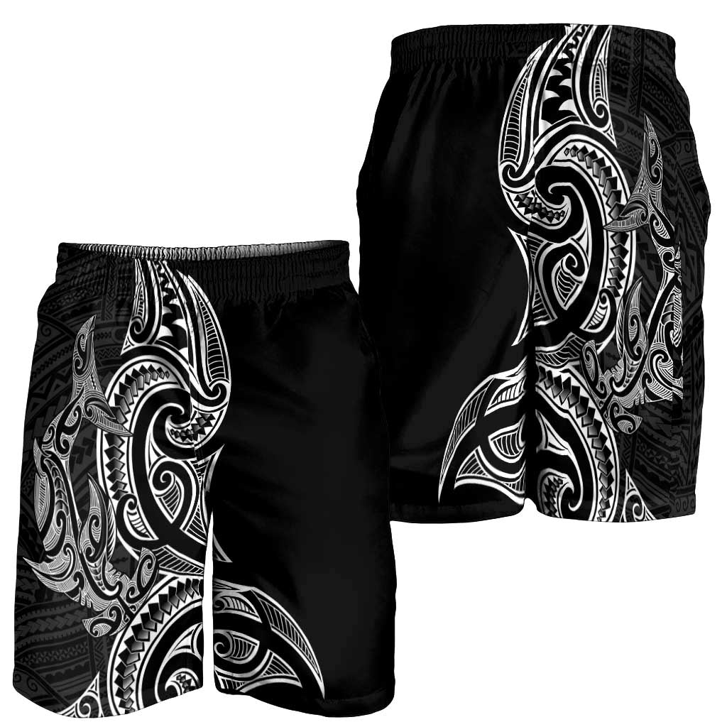 New Zealand Hammerhead Shark Shorts for Men Maori Haehae Mangopare Black - Polynesian Pride