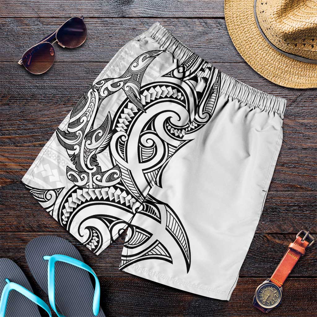 New Zealand Hammerhead Shark Shorts for Men Maori Haehae Mangopare White - Polynesian Pride