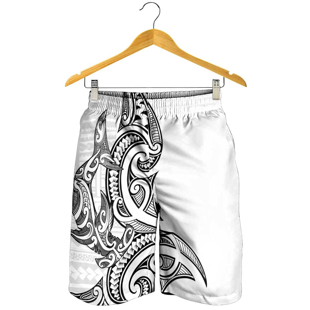 New Zealand Hammerhead Shark Shorts for Men Maori Haehae Mangopare White - Polynesian Pride