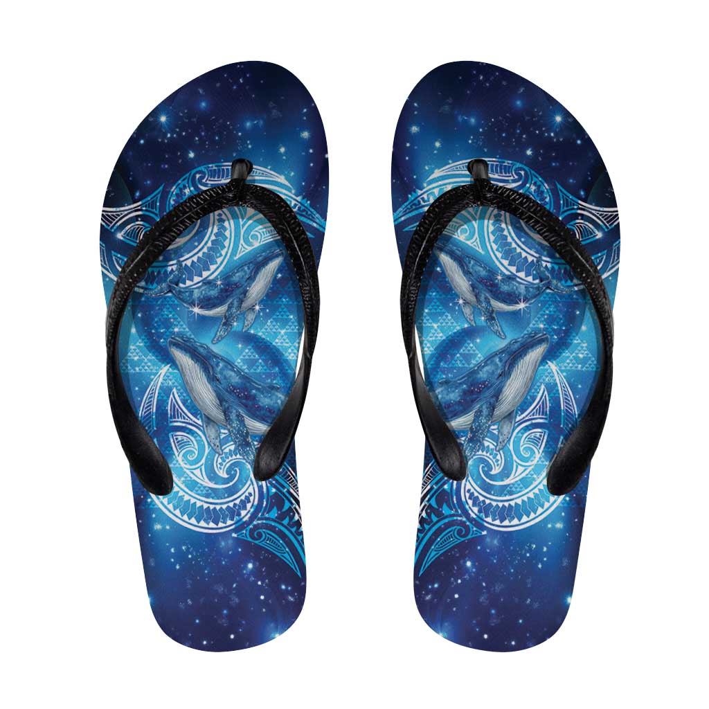 New Zealand Humpback Whale Matariki Flip Flops Maori New Year Taniko Niho Taniwha LT14 Blue - Polynesian Pride
