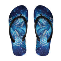 New Zealand Humpback Whale Matariki Flip Flops Maori New Year Taniko Niho Taniwha LT14 Blue - Polynesian Pride