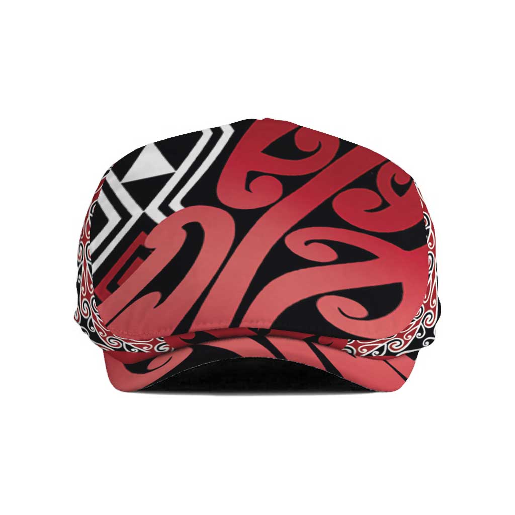 New Zealand Jeff Hat Aotearoa Kowhaiwhai Mix Taniko Art - Red LT14 Red - Polynesian Pride