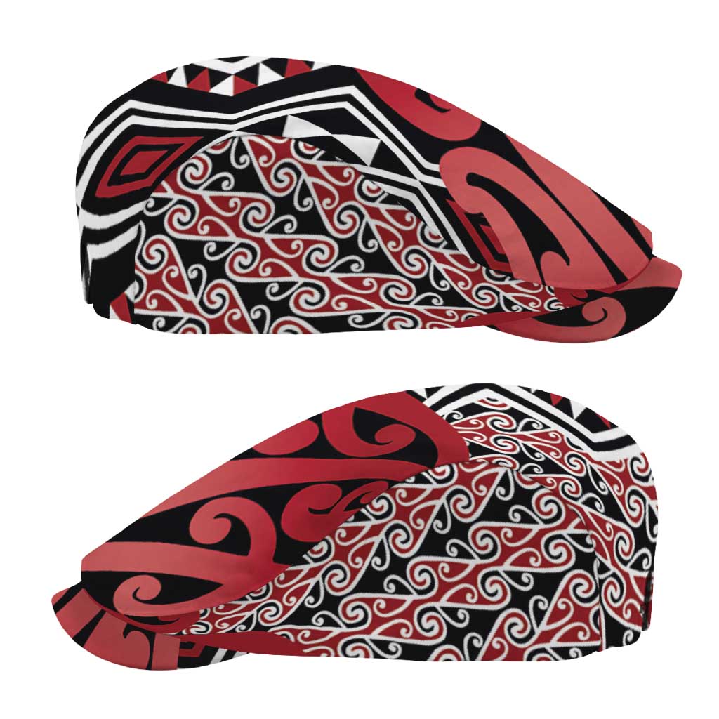 New Zealand Jeff Hat Aotearoa Kowhaiwhai Mix Taniko Art - Red LT14 - Polynesian Pride