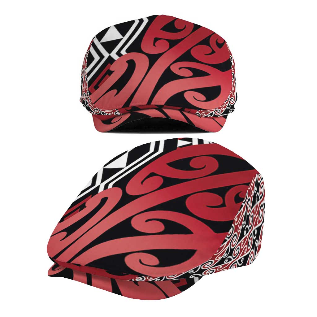 New Zealand Jeff Hat Aotearoa Kowhaiwhai Mix Taniko Art - Red LT14 - Polynesian Pride