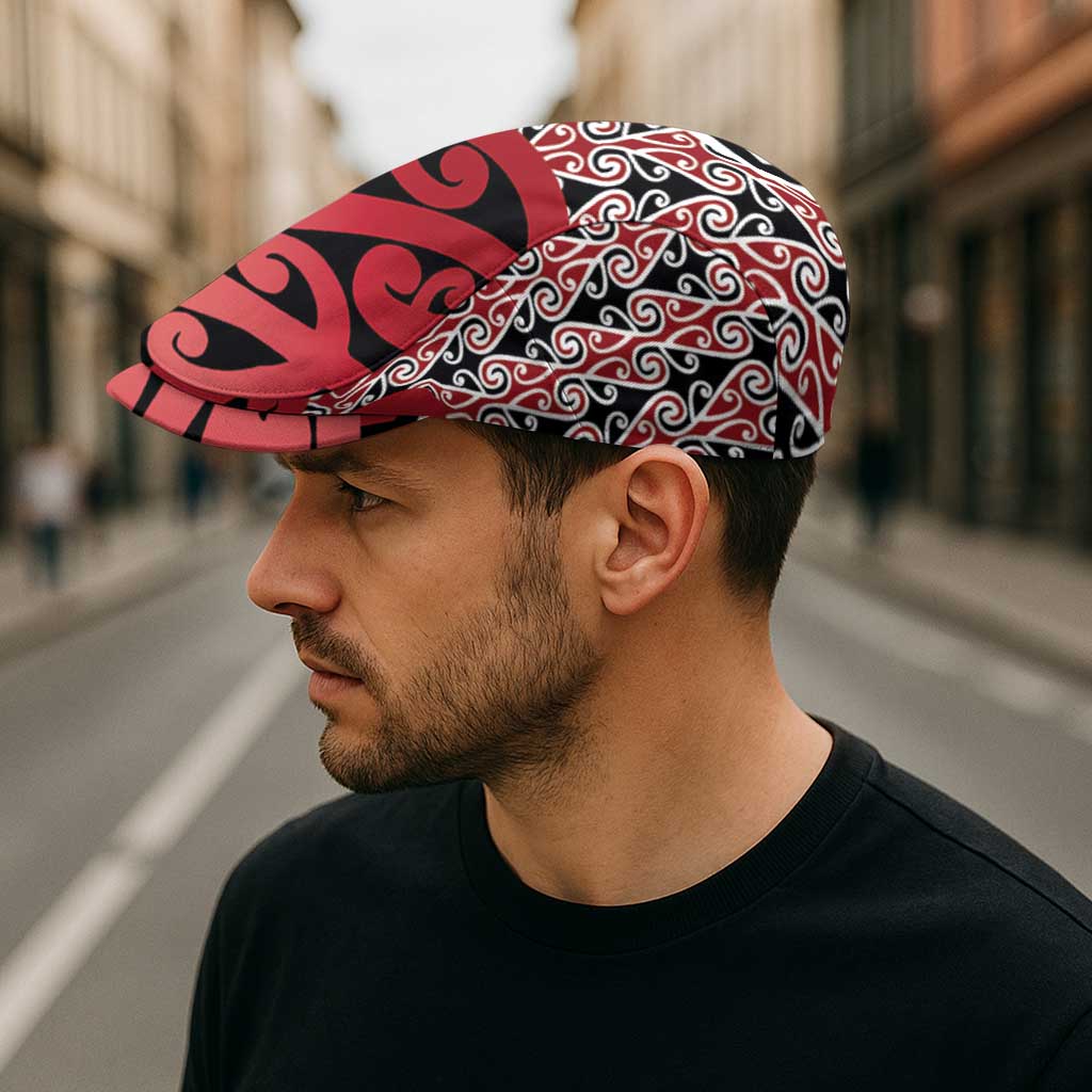 New Zealand Jeff Hat Aotearoa Kowhaiwhai Mix Taniko Art - Red LT14 - Polynesian Pride