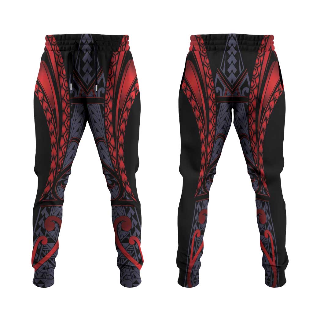 New Zealand Jogger Pants Maori Kiwiana Pattern Tukutuku Motif LT9 Red - Polynesian Pride