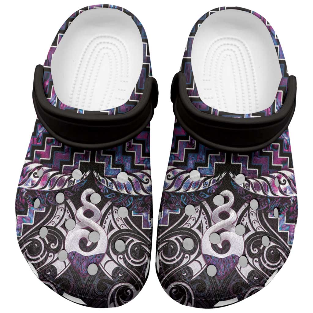 New Zealand Maori Clogs Shoes Poutama Pikorua Purple Paua Shell - Polynesian Pride
