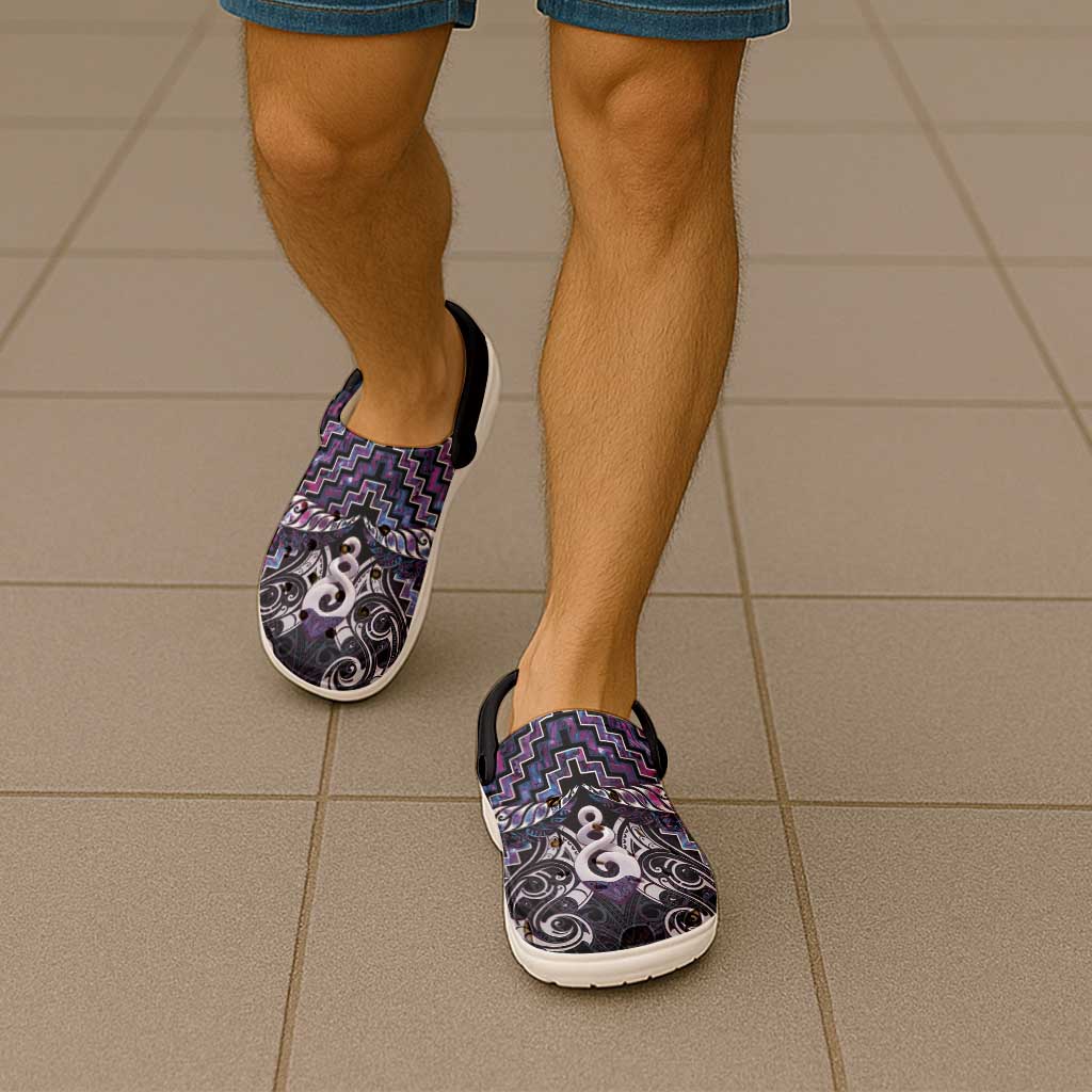 New Zealand Maori Clogs Shoes Poutama Pikorua Purple Paua Shell - Polynesian Pride