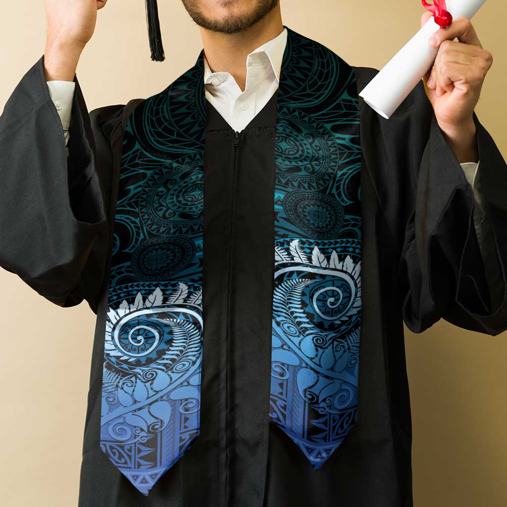 New Zealand Maori Koru Fern Graduation Stole Spiral Polynesian Style Aqua Gradient LT05 - Polynesian Pride