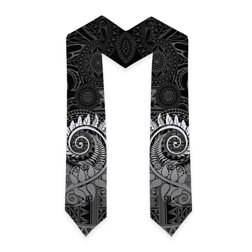New Zealand Maori Koru Fern Graduation Stole Spiral Polynesian Style Gray