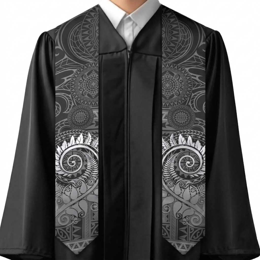 New Zealand Maori Koru Fern Graduation Stole Spiral Polynesian Style Gray