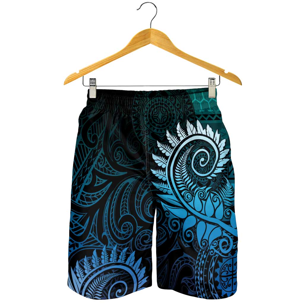 New Zealand Maori Koru Fern Shorts for Men Spiral Polynesian Style Aqua Gradient LT05 - Polynesian Pride