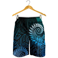 New Zealand Maori Koru Fern Shorts for Men Spiral Polynesian Style Aqua Gradient LT05 - Polynesian Pride