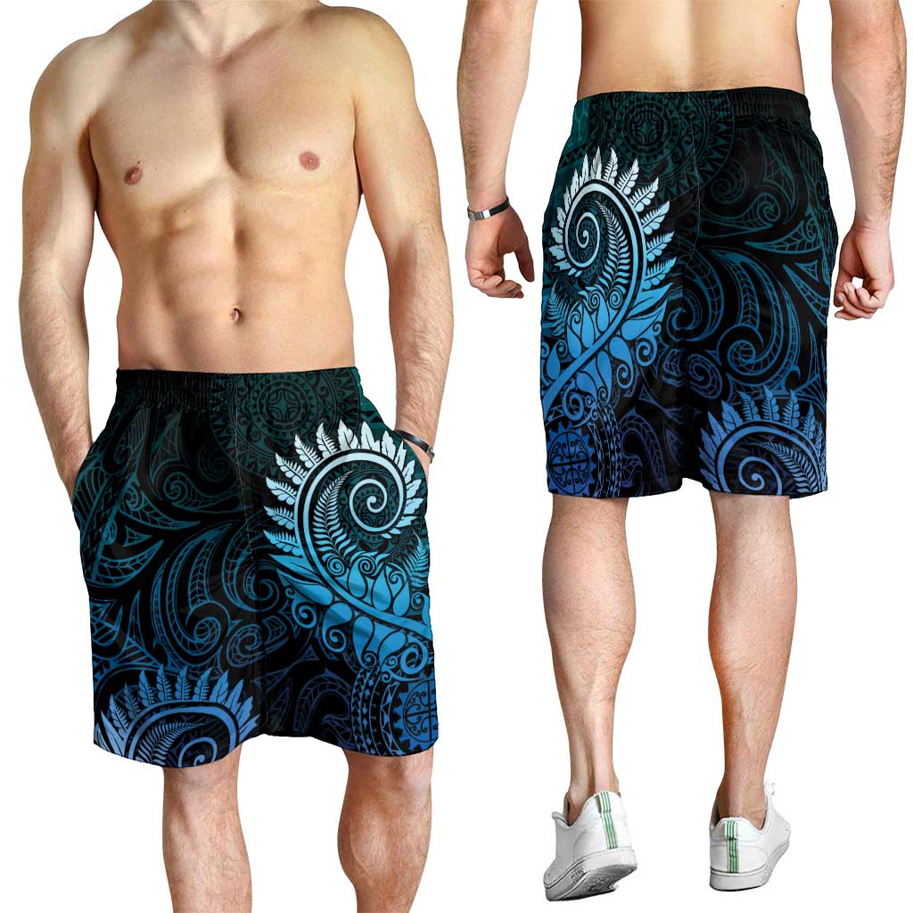 New Zealand Maori Koru Fern Shorts for Men Spiral Polynesian Style Aqua Gradient LT05 - Polynesian Pride