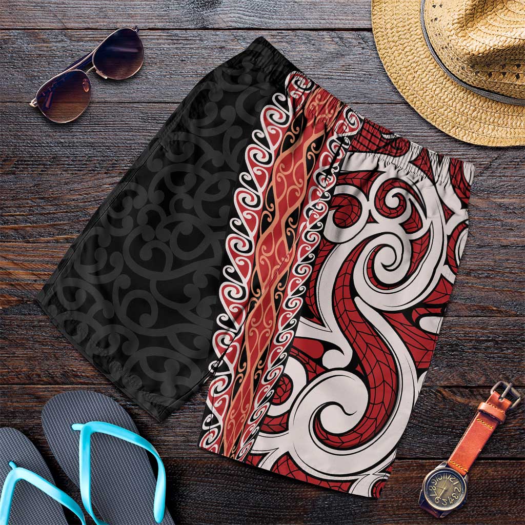 New Zealand Maori Stylized Koru Shorts for Men LT03 Red - Polynesian Pride
