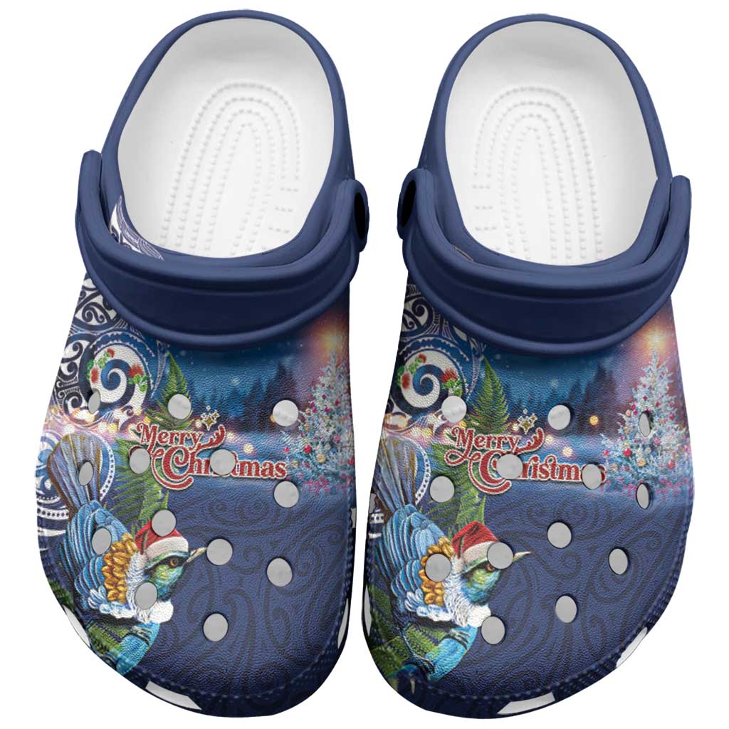 New Zealand Merry Christmas Clogs Shoes Maori Tribal Pattern with Xmas Tui Bird LT03 Multicolor - Polynesian Pride