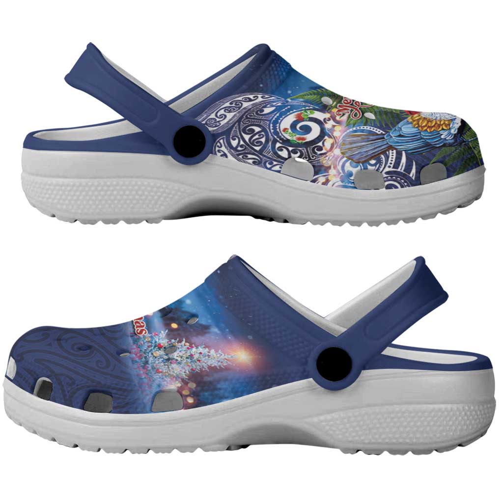 New Zealand Merry Christmas Clogs Shoes Maori Tribal Pattern with Xmas Tui Bird LT03 - Polynesian Pride