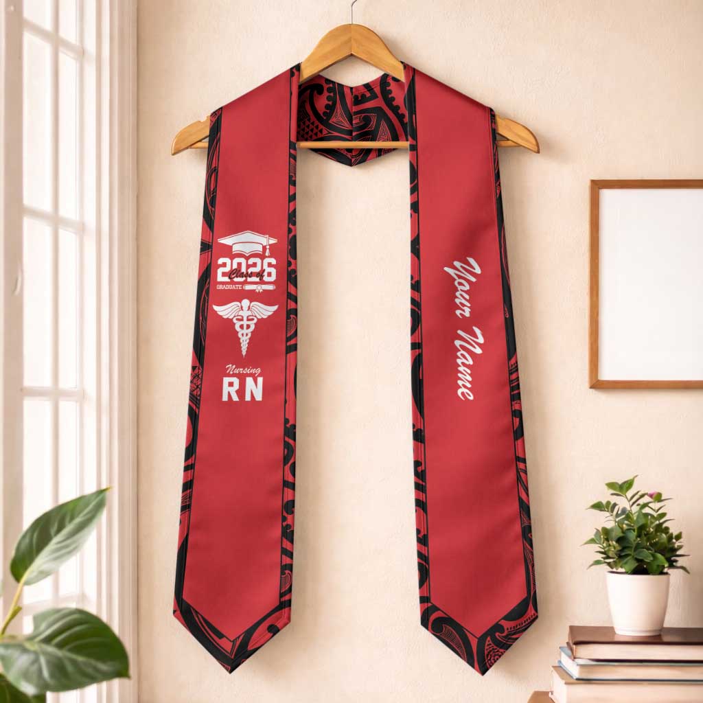 New Zealand Nurse RN 2026 Personalised Graduation Stole Red Maori Pattern Cultural Pride LT9 One Size Red - Polynesian Pride