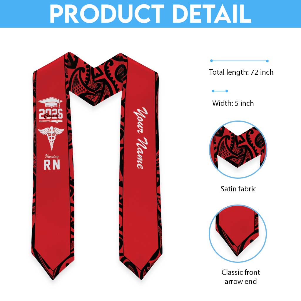 New Zealand Nurse RN 2026 Personalised Graduation Stole Red Maori Pattern Cultural Pride LT9 - Polynesian Pride