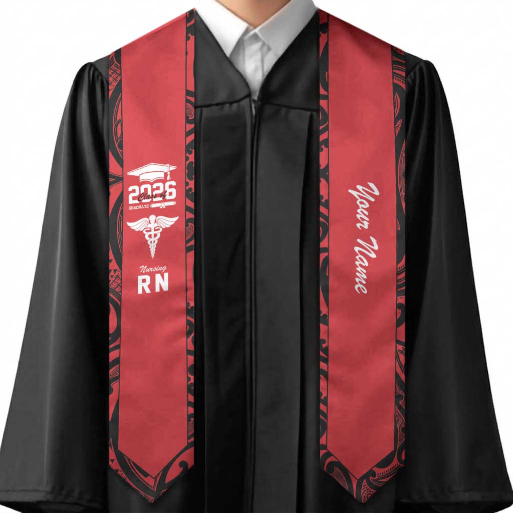 New Zealand Nurse RN 2026 Personalised Graduation Stole Red Maori Pattern Cultural Pride LT9 - Polynesian Pride