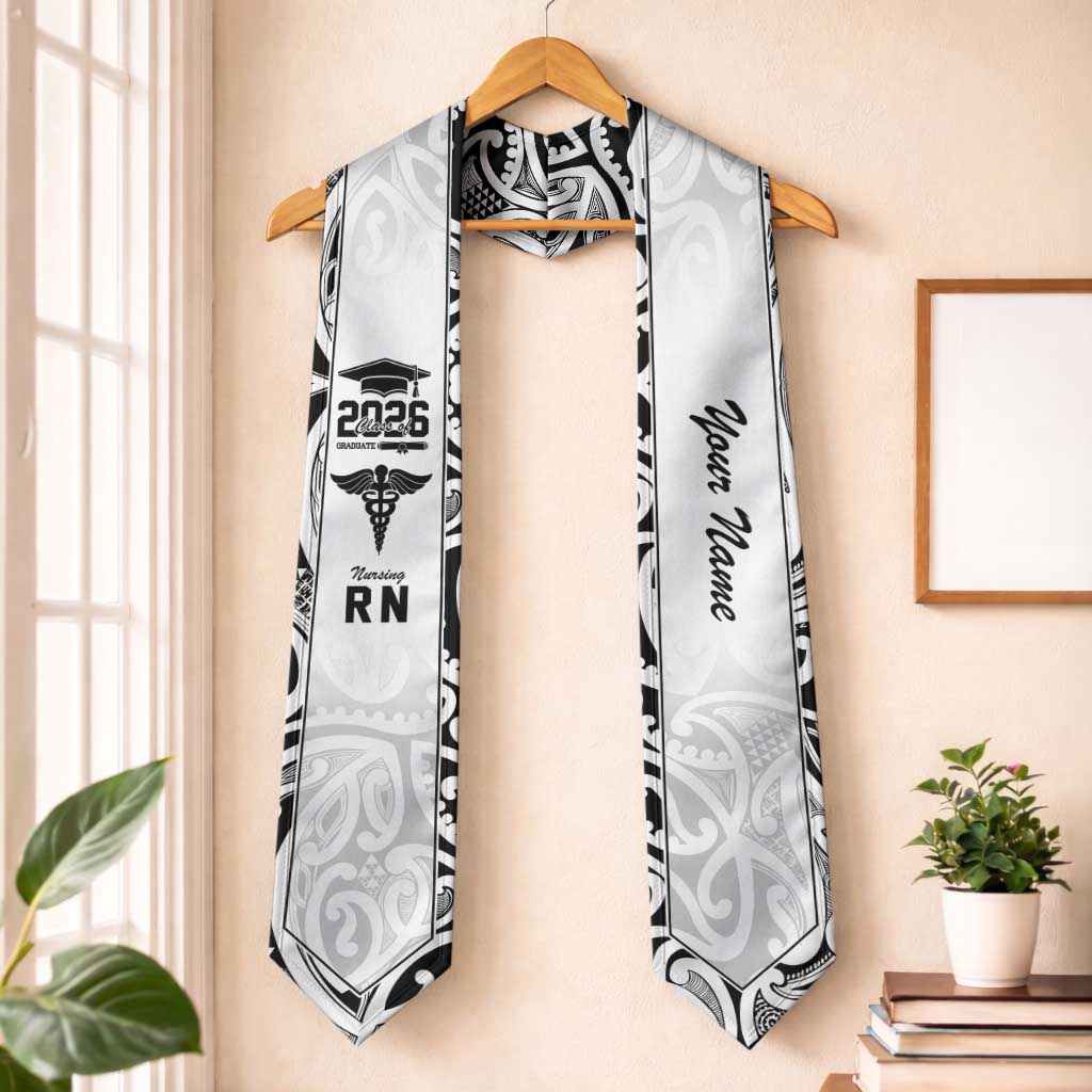New Zealand Nurse RN 2026 Personalised Graduation Stole White Maori Pattern Cultural Pride LT9 One Size White - Polynesian Pride