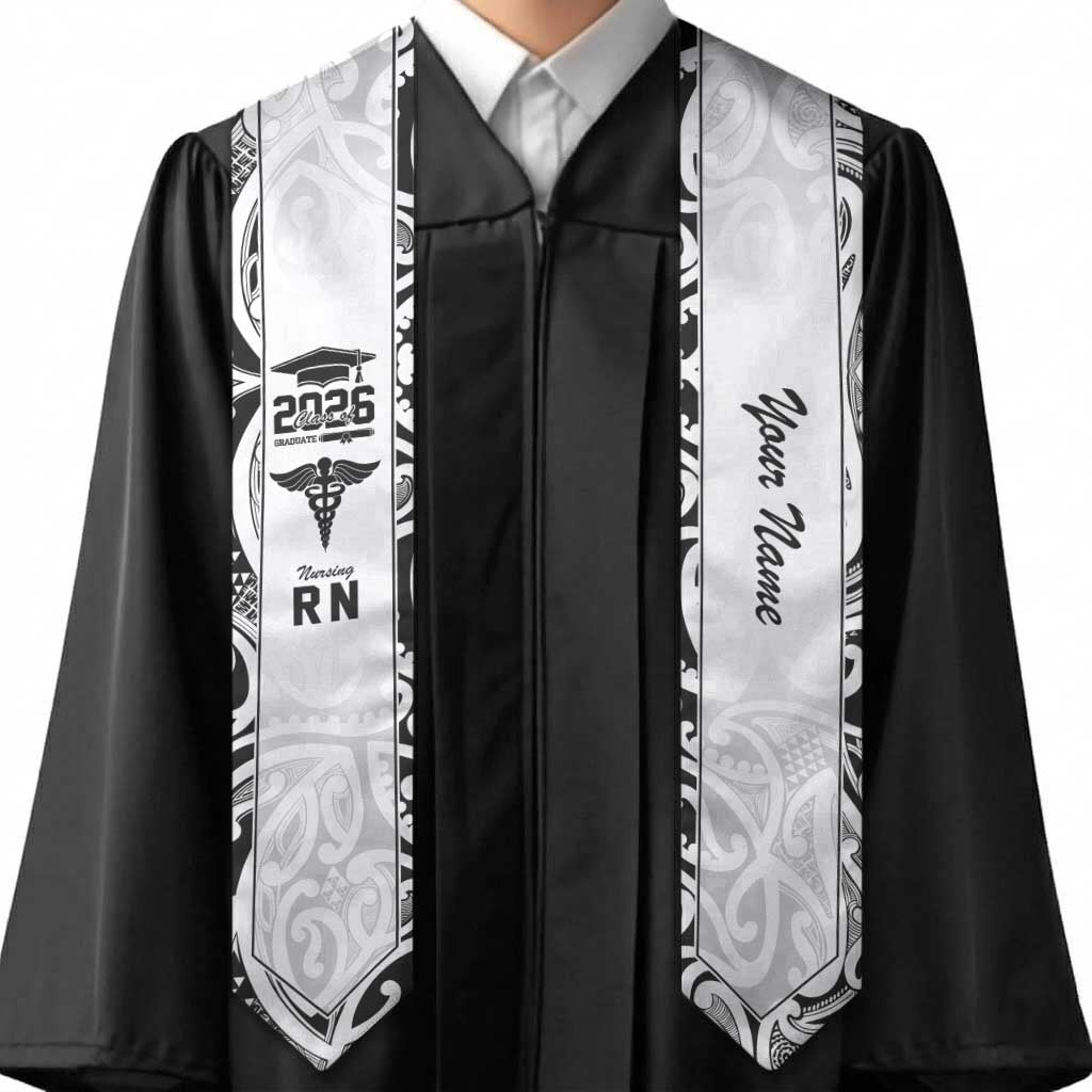 New Zealand Nurse RN 2026 Personalised Graduation Stole White Maori Pattern Cultural Pride LT9 - Polynesian Pride