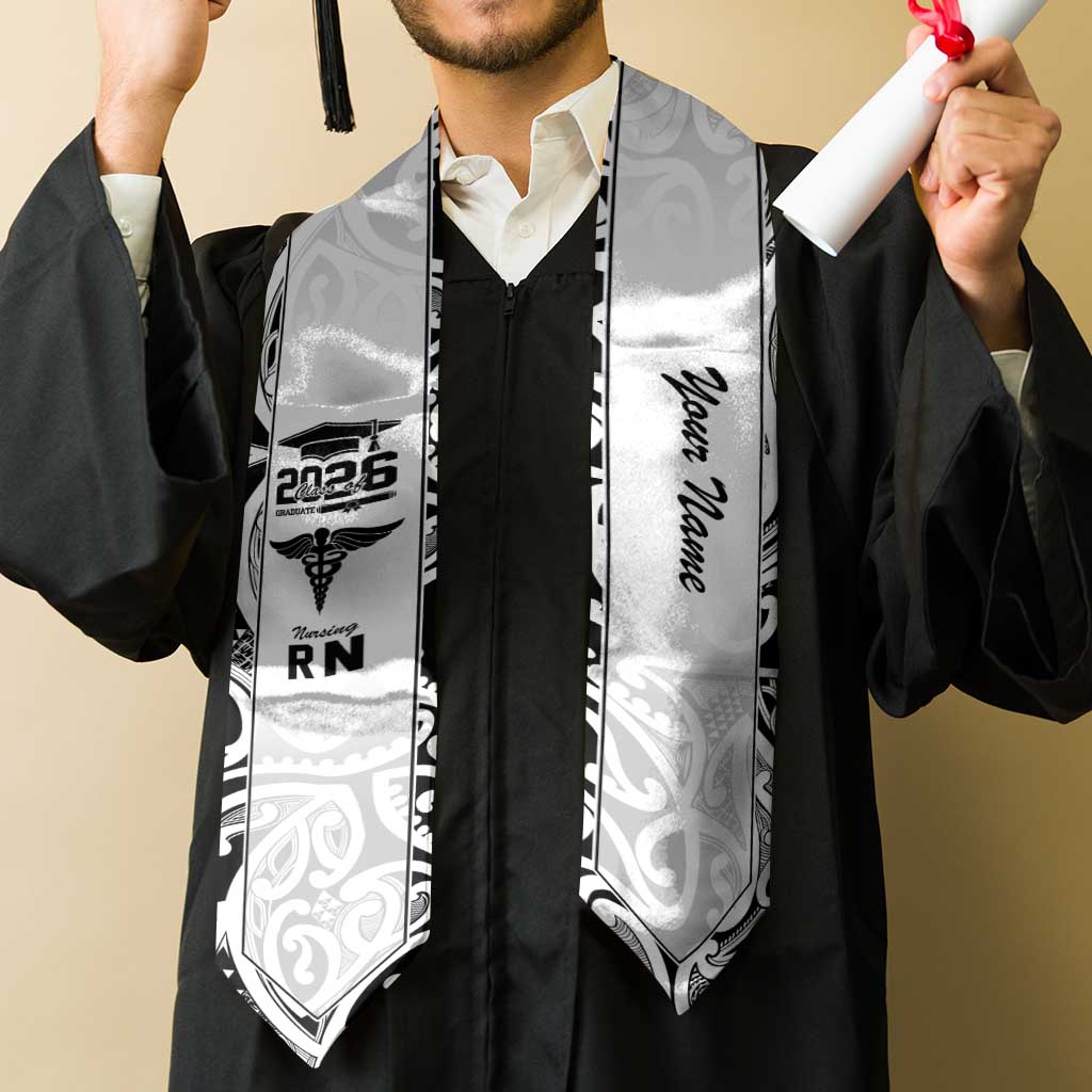 New Zealand Nurse RN 2026 Personalised Graduation Stole White Maori Pattern Cultural Pride LT9 - Polynesian Pride