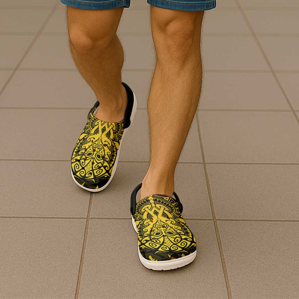 New Zealand Rugby All  Gold Clogs Shoes Silver Fern All Black Mix Ta Moko