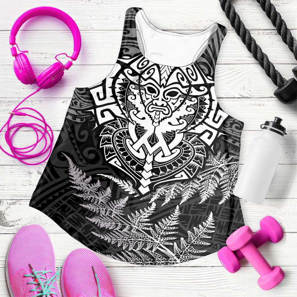 New Zealand Rugby All White Women Racerback Tank Silver Fern All Black Mix Ta Moko LT09