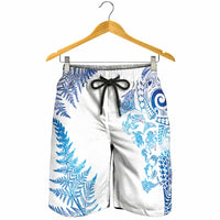 New Zealand Sea Animals Shorts for Men with Maori Koru Tribal Tattoo and Silver Ferns Galaxy Style