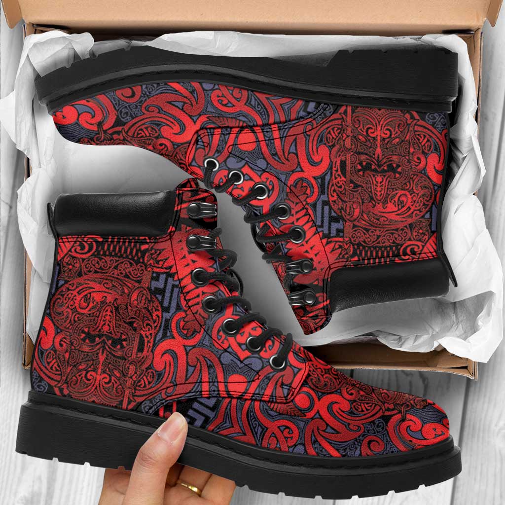 New Zealand Taiaha Maori All Season Boots Whero Minimalist Silver Fern Tukutuku Motif