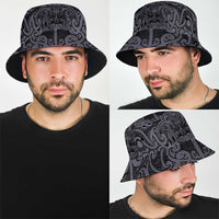 New Zealand Taiaha Maori Bucket Hat Minimalist Silver Fern All Black LT9