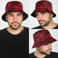 New Zealand Taiaha Maori Bucket Hat Whero Minimalist Silver Fern Tukutuku Motif