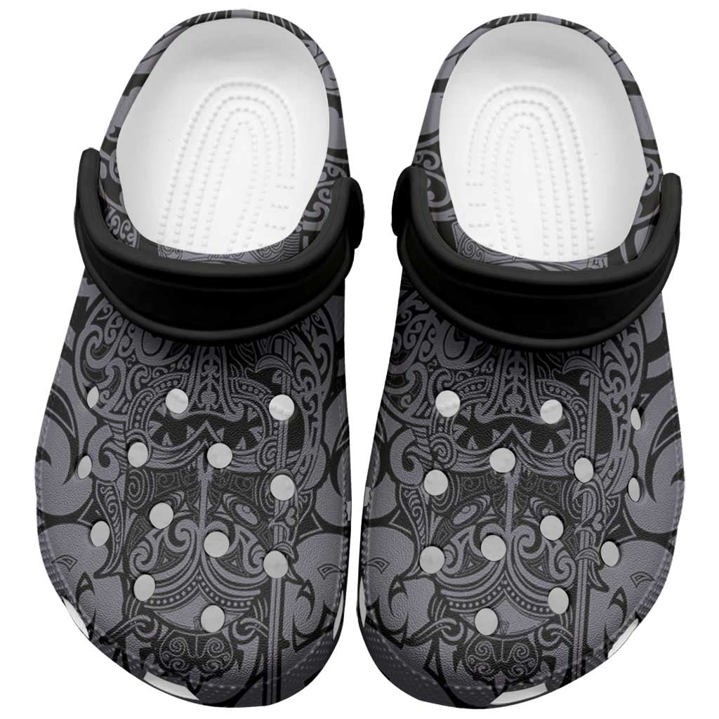 New Zealand Taiaha Maori Clogs Shoes Minimalist Silver Fern All Black