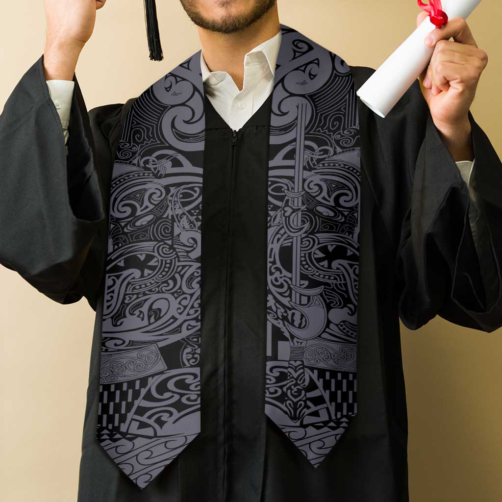 New Zealand Taiaha Maori Graduation Stole Minimalist Silver Fern All Black - Polynesian Pride