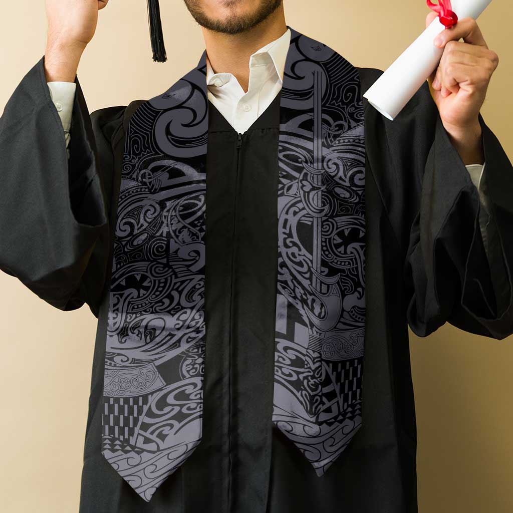 New Zealand Taiaha Maori Graduation Stole Minimalist Silver Fern All Black LT9