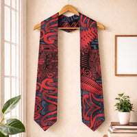 New Zealand Taiaha Maori Graduation Stole Whero Minimalist Silver Fern Tukutuku Motif