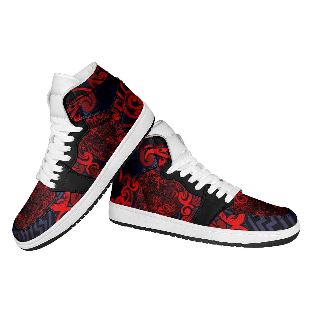 New Zealand Taiaha Maori High Sneakers AJ1 Whero Minimalist Silver Fern Tukutuku Motif