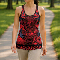 New Zealand Taiaha Maori Hollow Tank Top Whero Minimalist Silver Fern Tukutuku Motif